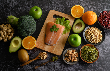 Whole foods including greens, citrus, nuts and legumes